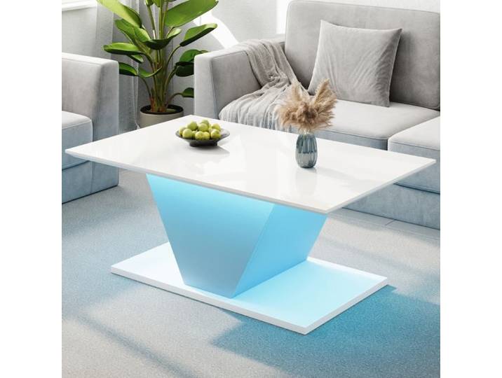 Table basse LED blanche brillante en forme de V design asymétrique 100 × 50 × 46 cm