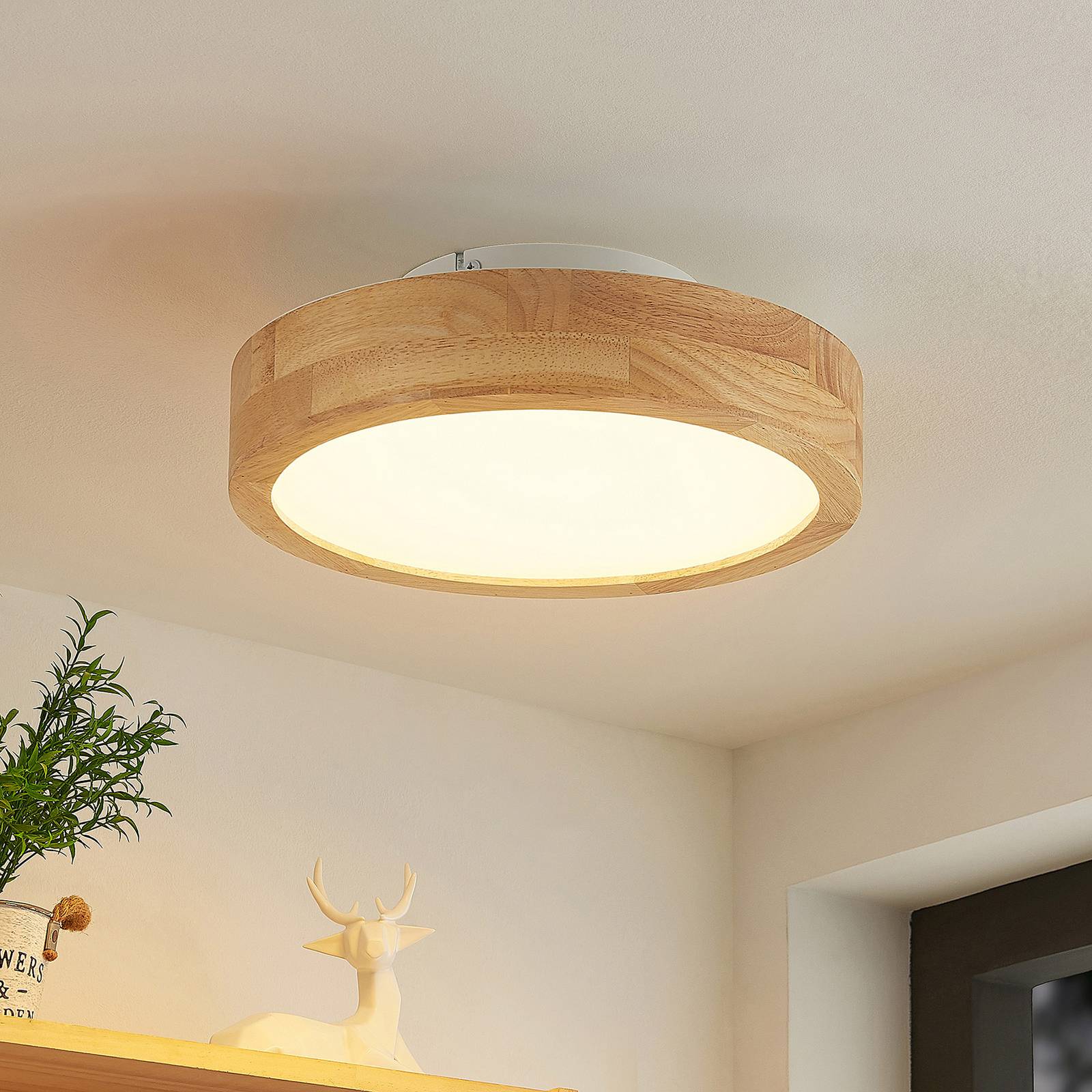 Wooden Ceiling Light Lanira Lindby, dimmable, Light wood, Living / Dining Room, Wood, Modern, Ceiling Light