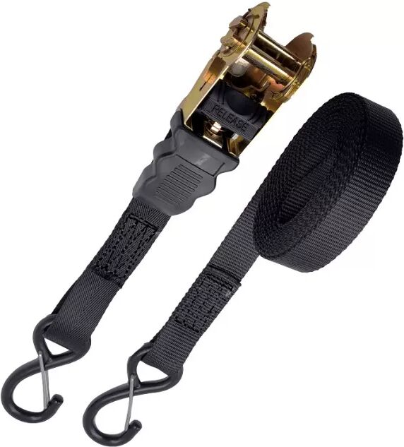 INF Sangle à cliquet 5M avec crochets (2,5 cm noir) - Sécurisez votre chargement