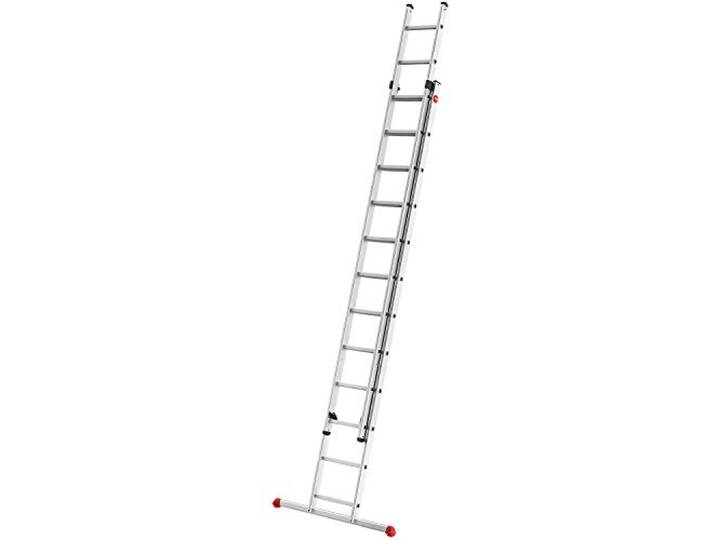 Hailo S80 ProfiStep Duo Alu-Schiebeleiter - 2 x 12 Sprossen belastbar bis 150 kg - Rastsystem mit Anhebesicherung - sprossenweise höhenverstellbar - Aluleiter Made in Germany - rostfrei - Silber