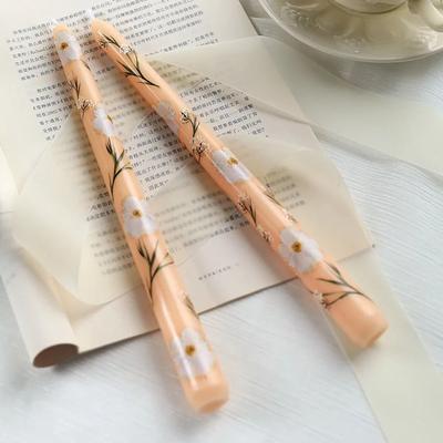 Uplift Essentials 2 Piece Hand Painted Rose Taper Candles champagne