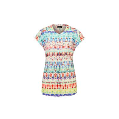 Kurzarmbluse GOLDNER "Kurzarm Printbluse für Damen multicolor", Damen, Gr. 40, bunt (bunt, gemustert), Obermaterial: 100% Viskose CV., Sonstiges, Blusen, Knöpfe