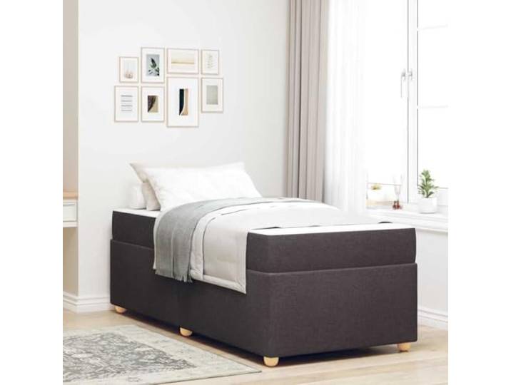 RJPLMFV Bettgestell mit Matratze, Dunkelbraun, 100 x 200 cm, Stoff Holzwerkstoff, mittelfeste Matratze, Taschenfedern, schwarze Füße, inklusive Lattenrost