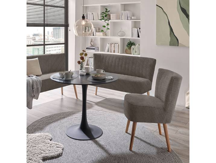 Banc capitonné Willunga 142cm Marron Velours côtelé Zuri: Mocca Hêtre clair