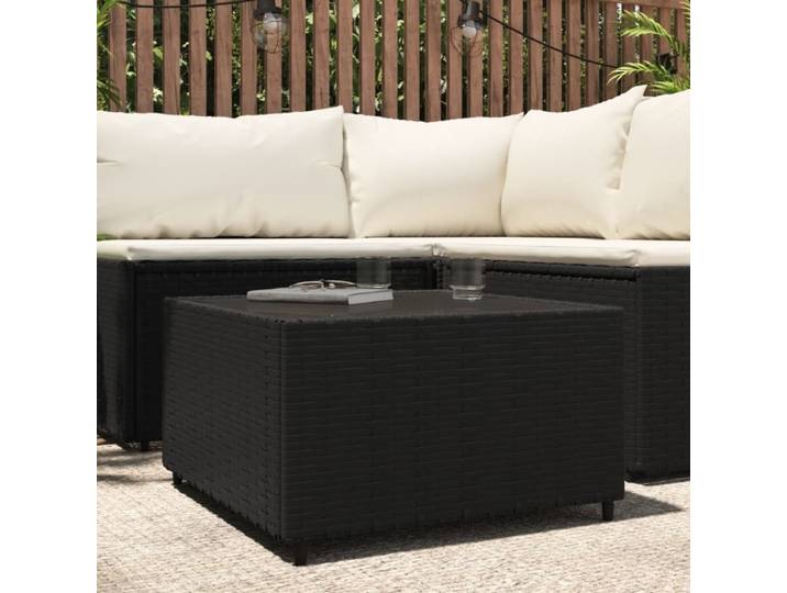 Table basse de jardin carrée noire 50x50x30 cm en résine tressée