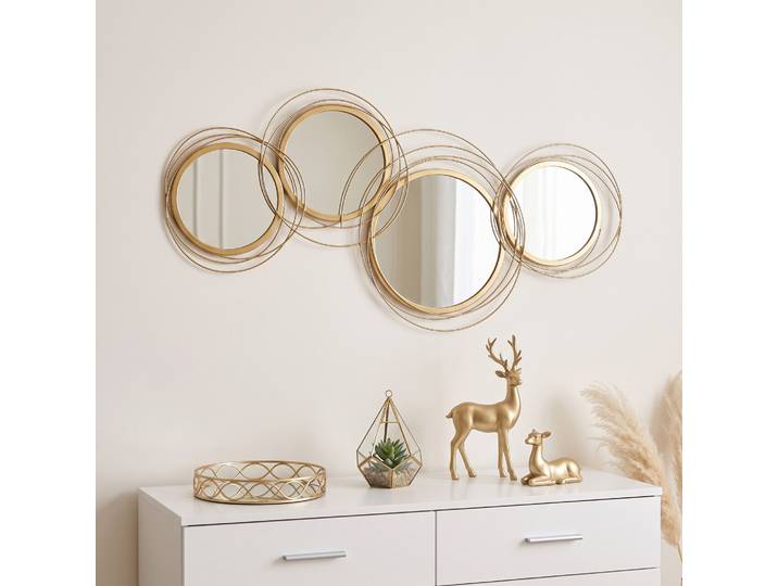 HOMCOM 4 Miroirs Ronds Métal Dorés 107x56cm
