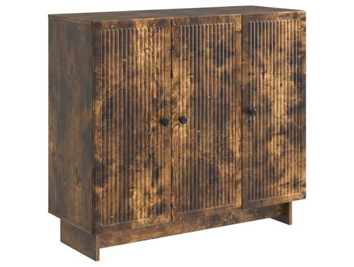 KPOTUERTU Sideboard Räuchereiche 89 x 34,5 x 80 cm Holzwerkstoff Vintage-Style, Metallgriffe, verstellbare Regale, 90°-Schwingtüren, Holzwerkstoff, Wohnzimmer, Esszimmer