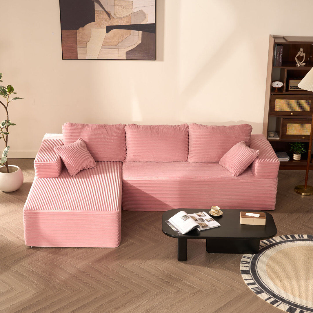 Ningbo Xiangyi Furniture Technology Co., Ltd. Modular Sofa for Living Room, L-Shaped Left Chaise, 272cm Foam Sofa System for Living Room, Corduroy, Pink 60cm H X 272cm W X 175cm D