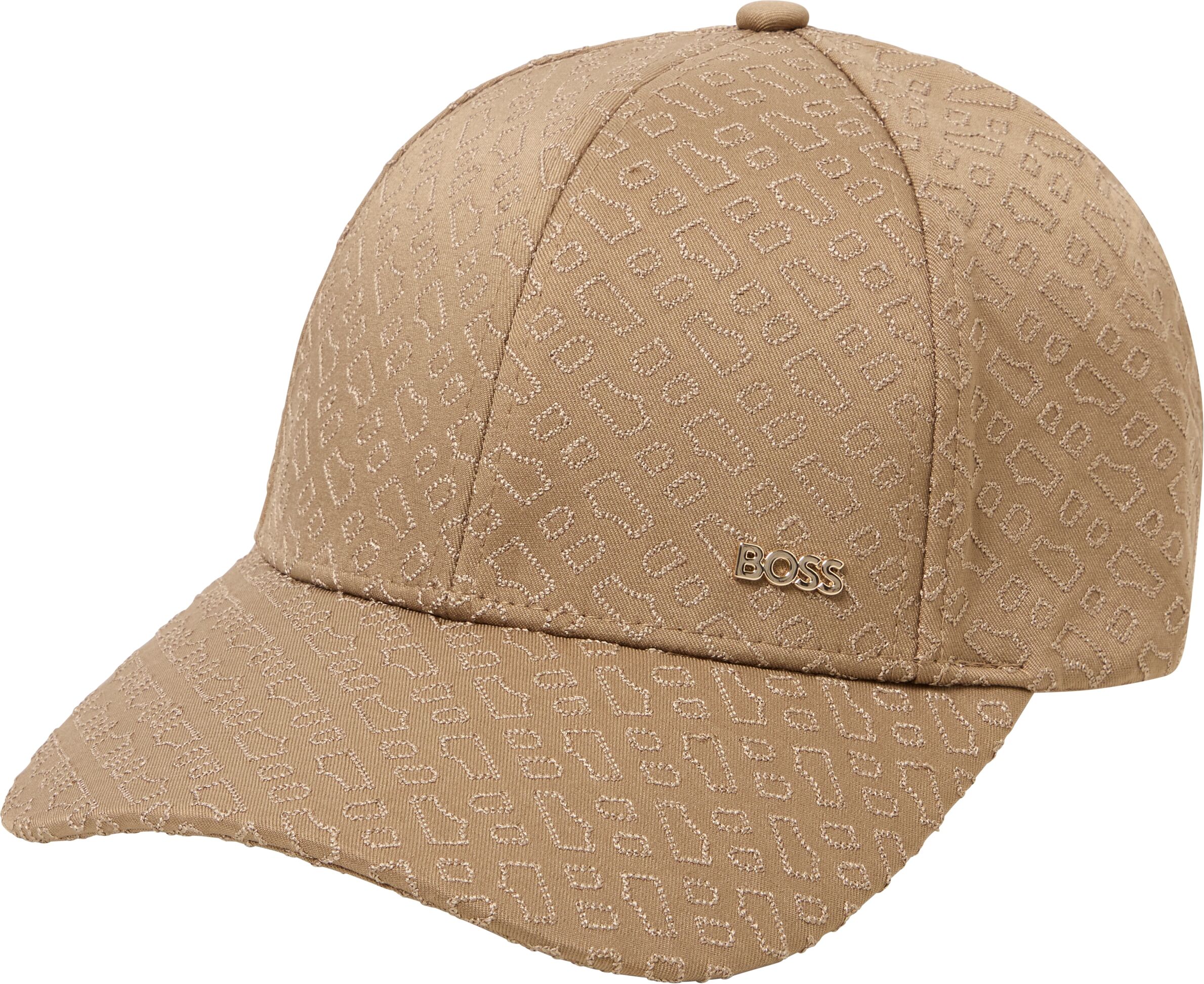 Baseball Cap BOSS "Ari-M-E", Damen, beige (braun overflow 915), Twill, Materialmix, unifarben, Caps Baseball Cap, mit Allover-Stickerei