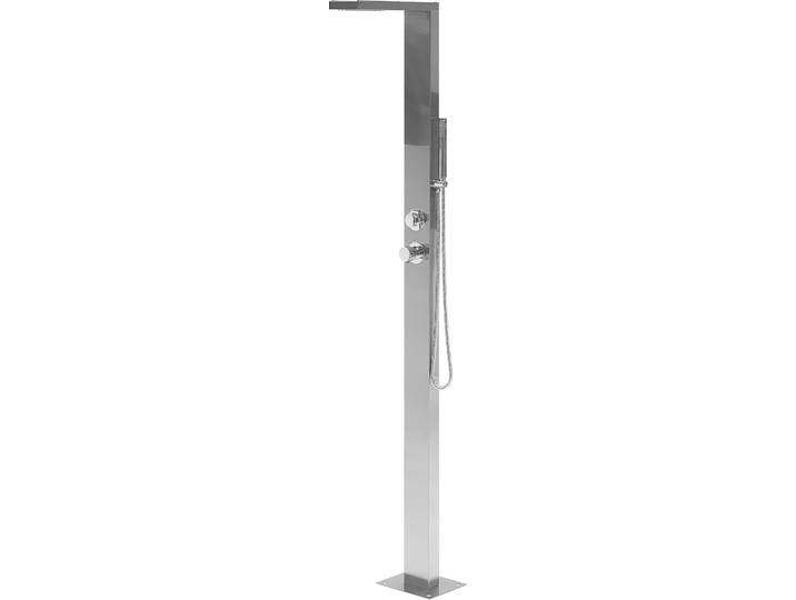 BELIANI Gartendusche Silber Edelstahl mit Mischbatterie Kalt- und Warmwasseranschluss Wasserfall Handbrause Freistehend Modern Außendusche Outdoor