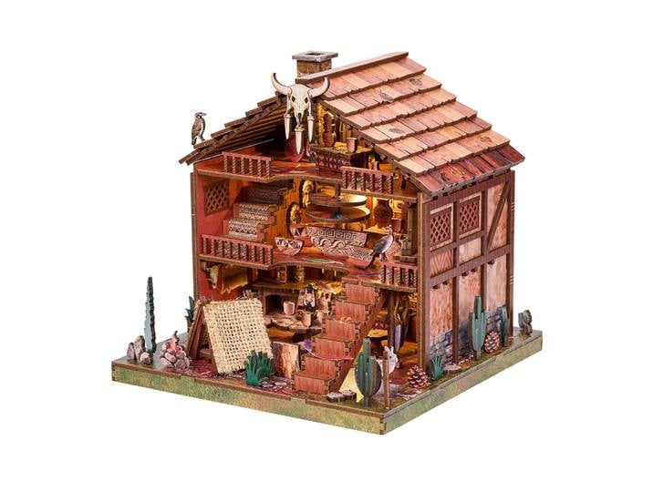 Kit de maison miniature DIY Hanamiya Indian Crista Book Nook, maison de poupée en bois avec lumière LED, puzzle 3D, blocs de construction