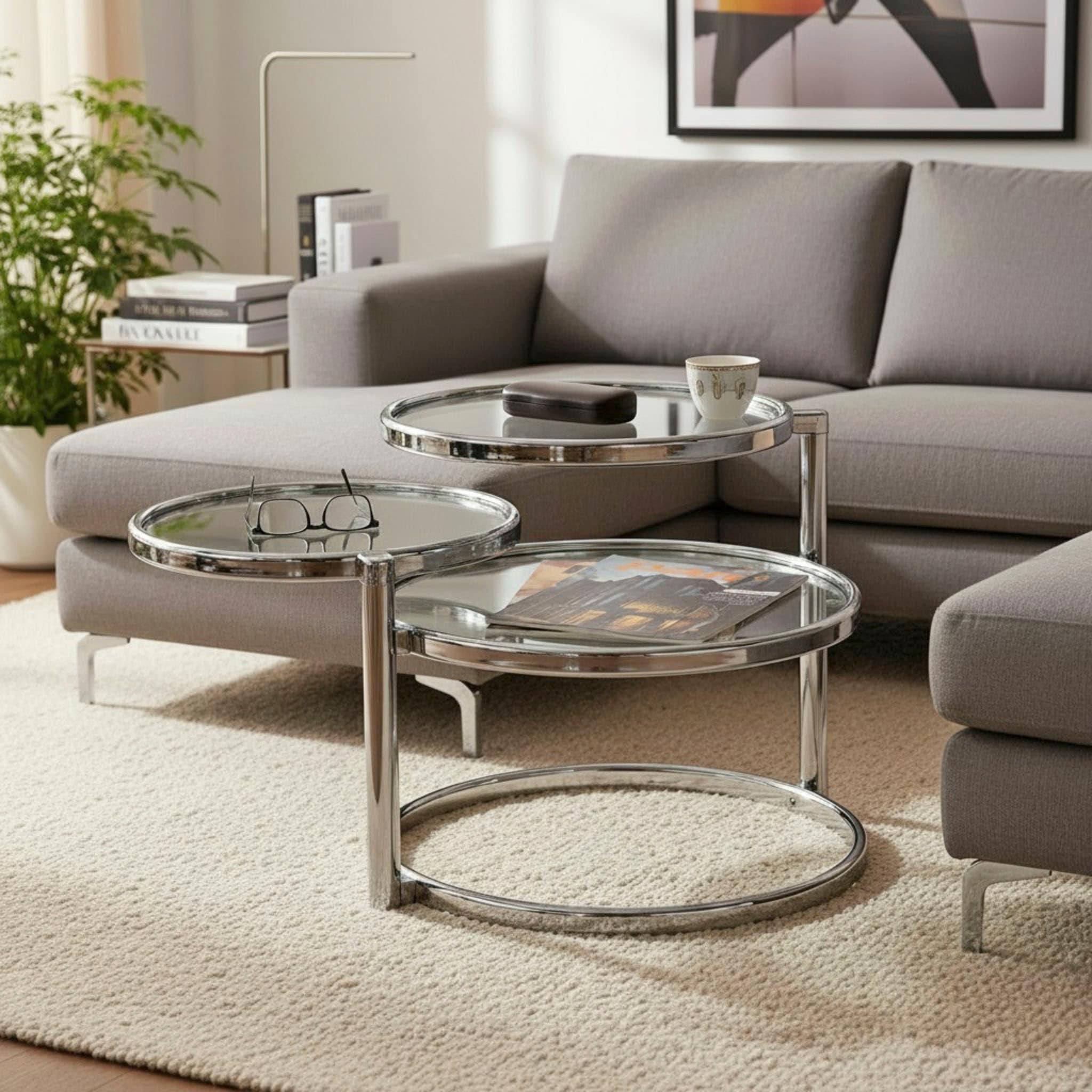 Couchtisch HAKU "Sofatisch, Wohnzimmertisch", transparent (silber, silber, silber), B:140cm H:43cm T:50cm, Tische, Couchtisch, rund - aus Metall Silber - Ø/H / cm silber, silber, silber B/H/T: 140cm x 43cm x 50cm, Gestell galvanisiert