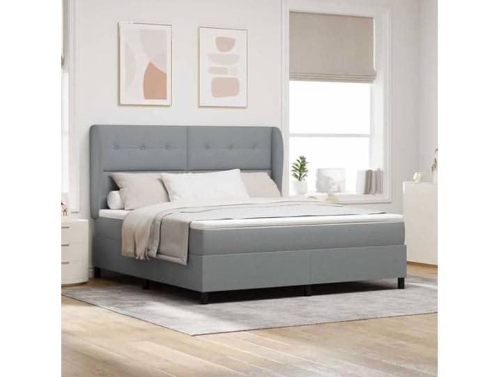 Verstellbares Boxspringbett mit mittelfester Matratze modernes Kopfteil Boxspringbett mit Matratze 180x200 cm Hellgrau Stoff verstellbares Kopfteil inklusive Topper Komfort-Bett