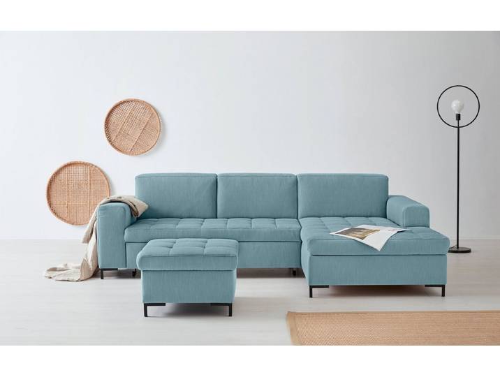OTTO products Ecksofa Grazzo, zeitlos & elegant, moderne Sitzheftung, Breite 266cm, L-Form, hochwertige Stoffe aus recyceltem Material, Steppung im Sitzbereich