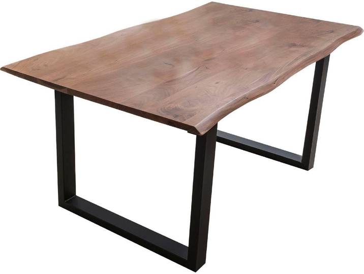 Esstisch HOME AFFAIRE Soho , schwarz (natur, schwarz), B:180cm H:77cm T:90cm, Tische, Esstisch, mit vollmassiver Akazienholzplatte mit Baumkante