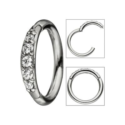 Nasenpiercing JOBO, silber (edelstahlfarben), Piercings, Damen, Edelstahl, Segmentring Edelstahl mit Kristallsteinen
