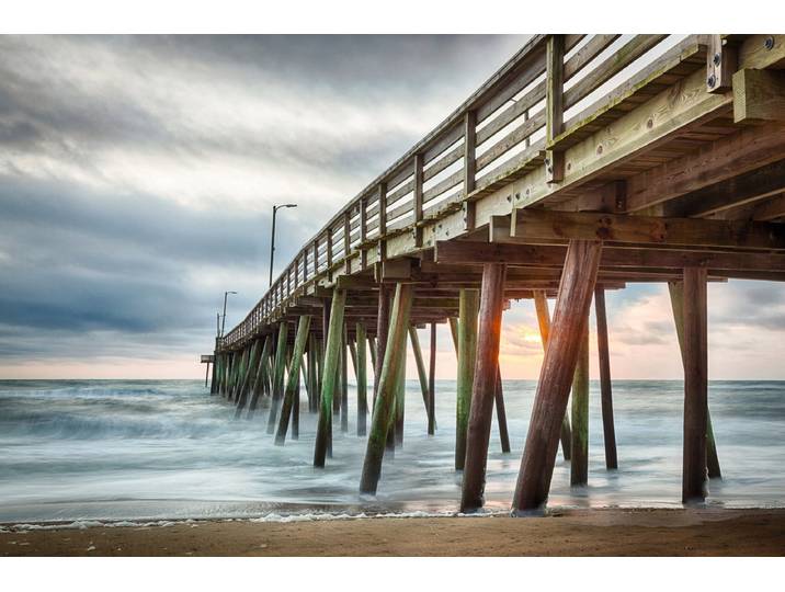 Fototapete PAPERMOON Virginia Beach Pier , bunt, B:3,5m L:2,6m, Vlies, Tapeten, Fototapete