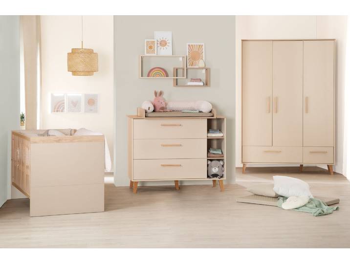 Babyzimmer 'Jil' 3-teilig - Gitterbett + Babykommode + Schrank - Cashmere / Chestnut