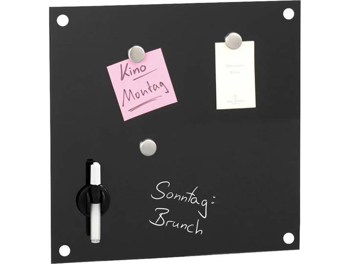 Memoboard ZELLER PRESENT Glas , schwarz, B:40cm H:40cm, Edelstahl, Sicherheitsglas (ESG), Tafeln, Memoboard, beschreibbar und magnetisch