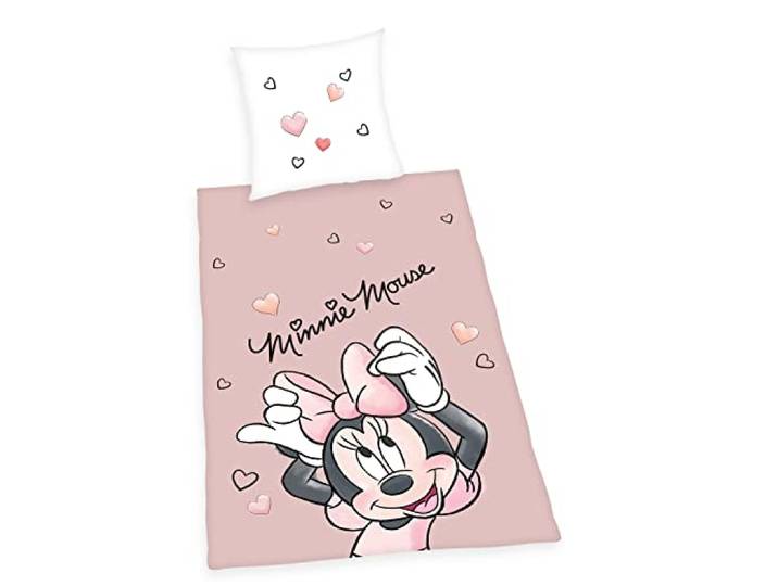 Herding Parure de Lit Disney Minnie Mouse\, Réversible\, Taie d'Oreiller 80 x 80 cm\, Housse de Couette 135 x 200 cm\, Avec Fermeture Éclair Facile\, 100% Coton/Renforcé