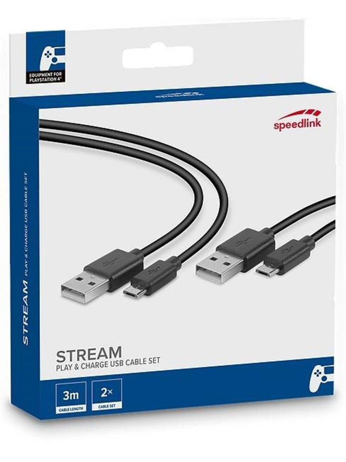 Speed-Link STREAM Play & Charge USB Cable Set 3m - Wired Controller Ladekabel - Sony PlayStation 4