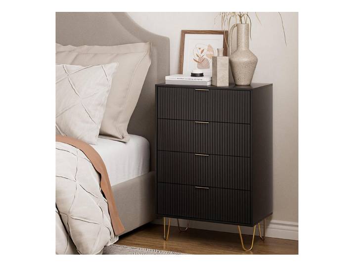 LuxusKollektion Kommode Kommode Sideboard 4 Schubladen Holz Goldbein Schwarz