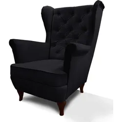CHESTERFIELD-SESSEL Falco schwarz mit Holzbeinen