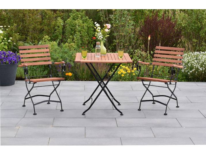Garten-Essgruppe MERXX »Schlossgarten« , beige (natur, natur, schwarz), Massivholz, Stahl, Sitzmöbel-Sets, Garten-Essgruppe, Tisch klappbar: LxB: 75x75 cm