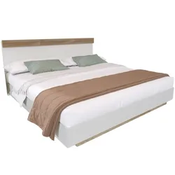 OKWISH Schwebebett Doppelbett 140x200 mit Kopfteil und Lattenrost, Massivholz Bettgestell in schwebender Optik mit Stauraum, Sonoma Eiche Weiß
