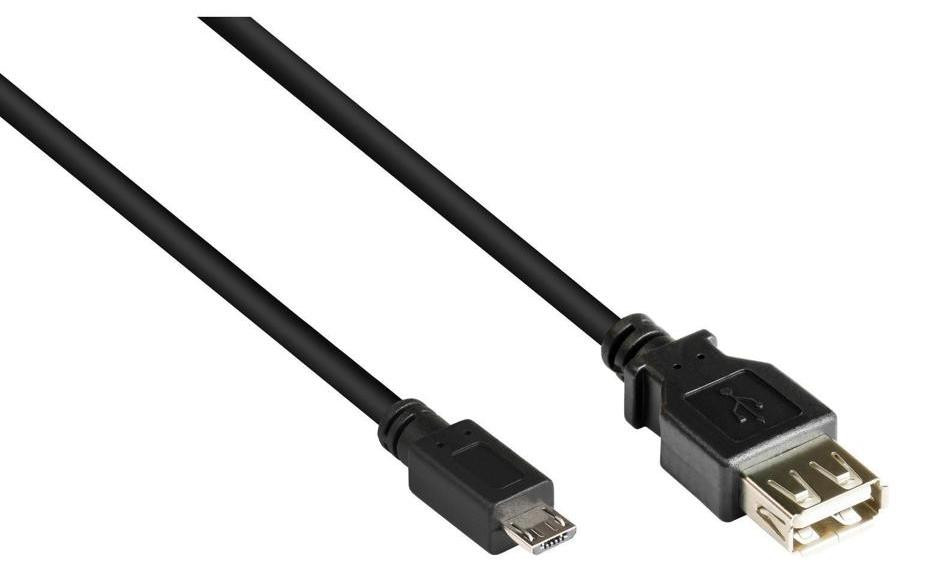 Alcasa 2511-OTG OTG-adapter Micro-USB B naar USB A, USB 2.0, Zwart, 0,1 meter