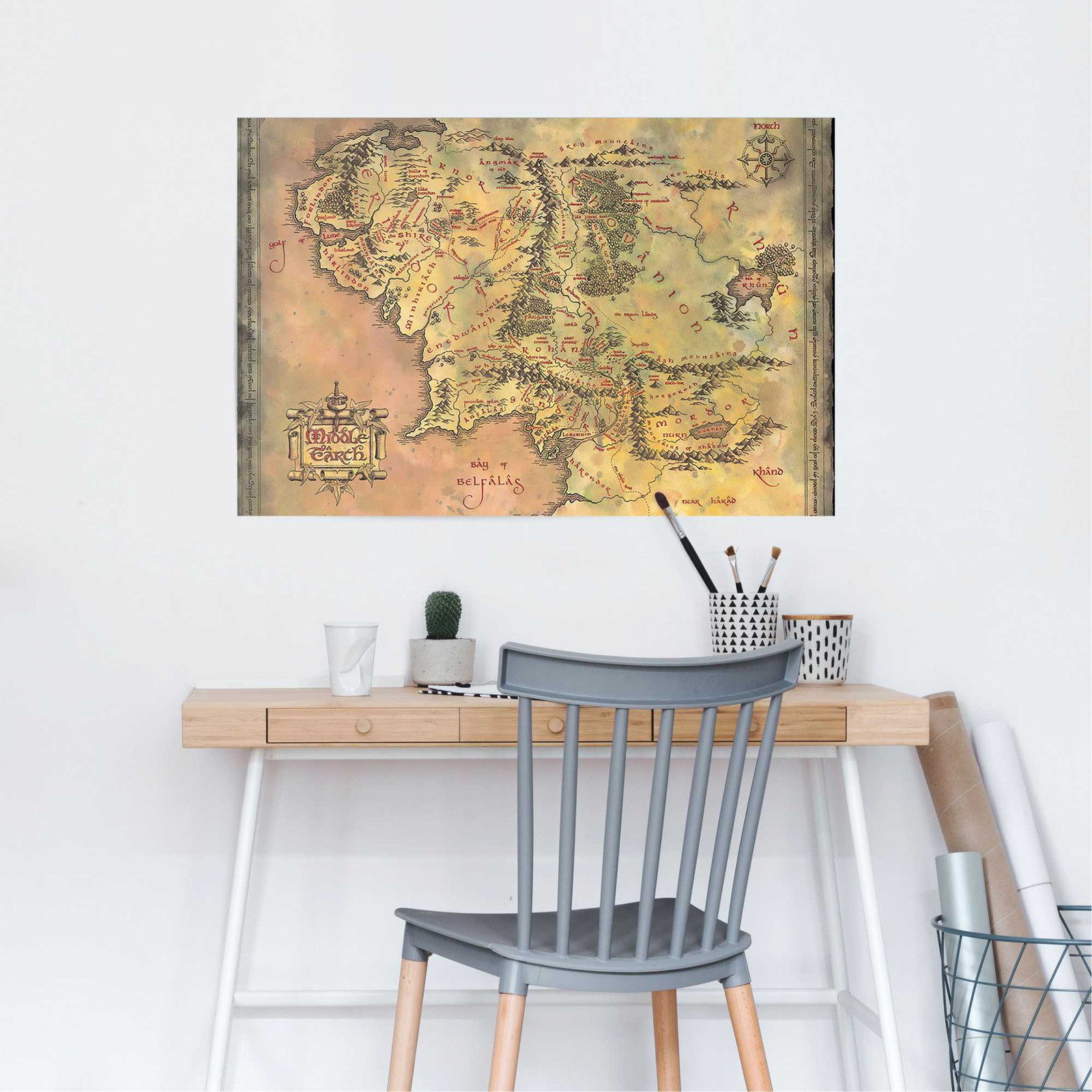 home24 Lord Of The Rings Middle Earth Poster, Geel, 61 x 92 cm