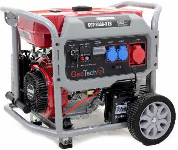 GeoTech Pro GGP 8000-3 ES -  Benzin-Stromerzeuger mit Rädern mit AVR-Regelung 6.5 kW - Dauerleistung 6 kW - 400V