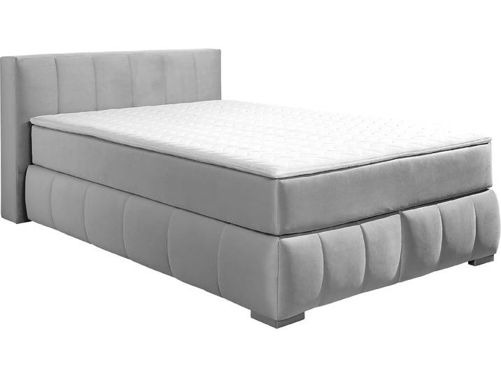 Boxspringbett HOME AFFAIRE Chelles , silber, B:147cm L:245cm, Samtoptik (100% Polyester);Bezug der Spiegelfläche Matratzendrell aus 100% Polyester;Struktur fein 100% Polyester), Komplettbetten, Boxspringbett, inkl. Topper,, in XXL- Überlänge 220 cm, Unterbox mit feine Wölbung