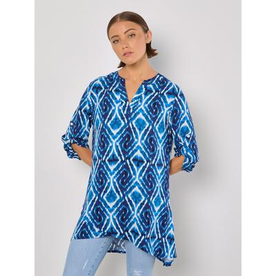 Longbluse APRICOT "Druck-Tunika", Damen, Gr. S (36), blau, Obermaterial: 100% Viskose CV., gemustert, krempelbar, Blusen Longbluse, mit Granddad-Ausschnitt