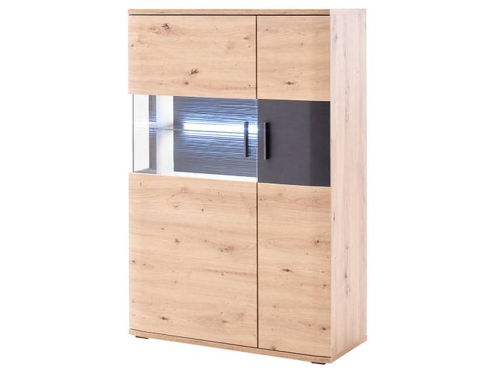 Livetastic Highboard, Anthrazit, Klar, Eichefarben, Glas, Holzwerkstoff, 90x134x37 cm, 89/686 Ewg, Made in EU, Kleinmöbel, Kommoden, Highboards