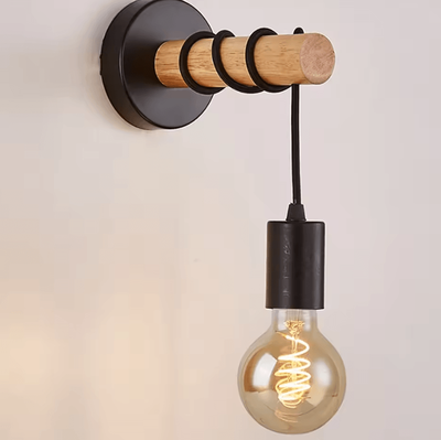Inspire Curations Retro Wood E27 Wall Sconce black no Light Bulb