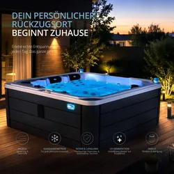 Sonderaktion!!! Eclipse Outdoor SPA Whirlpool CALMA Dunkelgrau 220 x 220 cm für 5 Personen, Whirlpool: Whirlpool + Einstiegstreppe