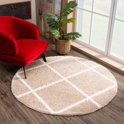 Hochflor-Teppich SANAT "Madrid 1 , auch in Rund erhältlich", beige, H:30mm Ø:80cm, Kunstfaser, Teppiche, Wohnzimmer, Langflor, Shaggy Teppich