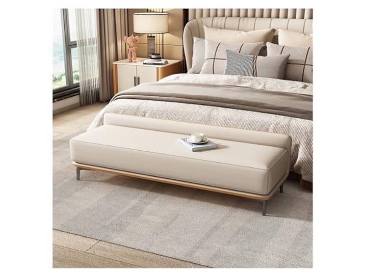 RUNZE765Z Dekorativ Eingangsbank, Ende der Bettbank, gepolstertes Leder(Beige,90 * 40 * 49cm)