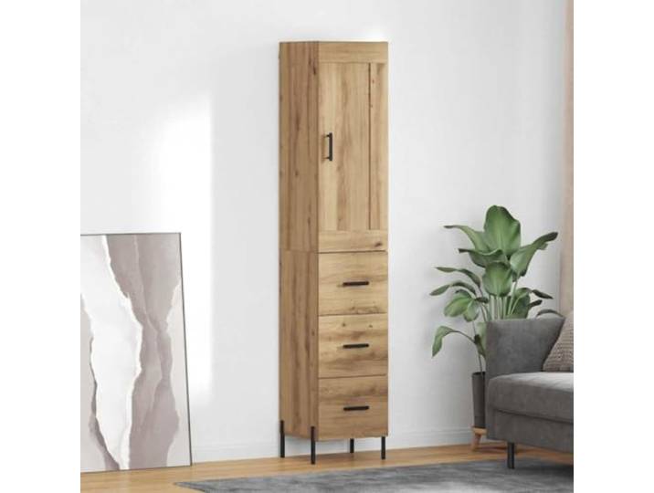 Jkghdrt Highboard Artisan-Eiche 34,5 x 34 x 180 cm Holzwerkstoff Stabile Rechteckform, glatte lackierte Oberfläche, vielseitig nutzbar