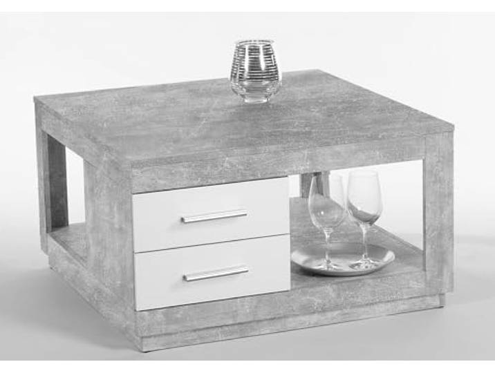möbelando Couchtisch >Flor< in Beton/weiß aus Dekor-Folie - 80x45,6x80cm (BxHxT)
