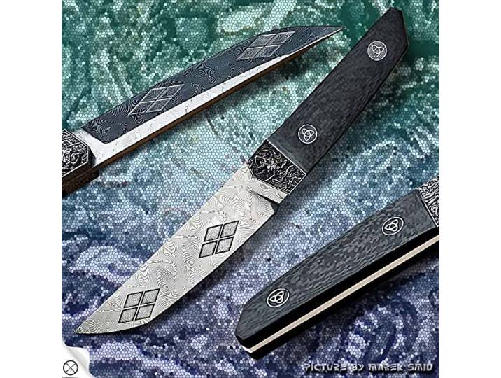 DELLINGER Messer TANTO GHOST HANNYA - limitierte Auflage - nur 100 Stück produziert !!!! - rostfreier Damaststahl, Carbongriff, Klinge 130 mm