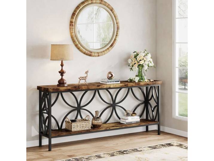 Finmind Table Console - 160 x 29.5 x 80 cm - Console d'entrée avec Rangement pour entrée salon foyer - Design unique - Marron
