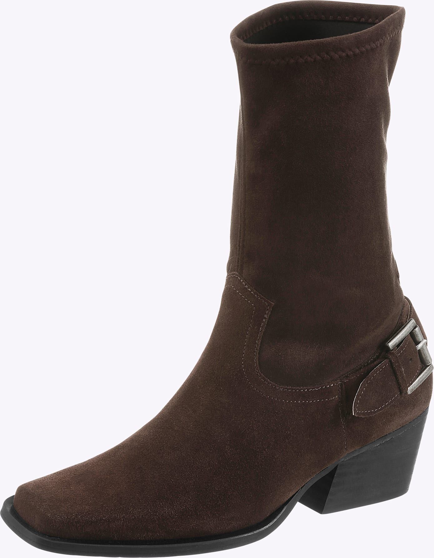 Stiefelette HEINE, Damen, Gr. 36, braun (dunkelbraun), Leder, Synthetik, Veloursleder, Schuhe Stiefelette dunkelbraun 36