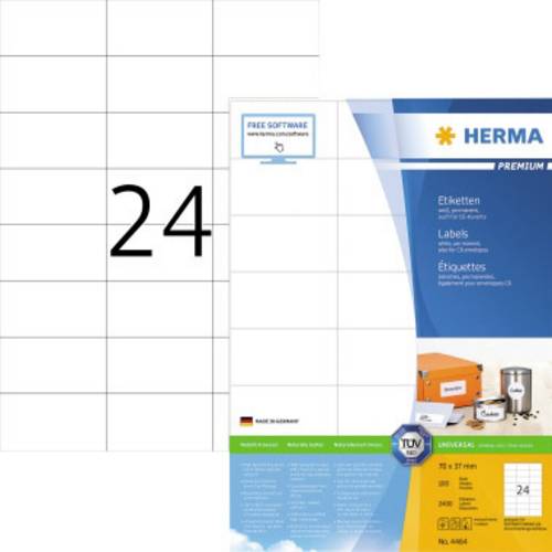 Herma 4464 Universal-Etiketten 70 x 37mm Papier Weiß 2400 St. Permanent haftend Tintenstrahldrucker, Laserdrucker