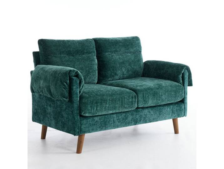 Canapé 2 places compact en chenille style milieu du siècle vert émeraude