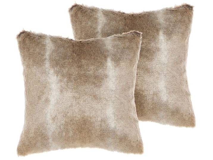 Lot de 2 coussin décoratifs en fausse fourrure marron 45x10cm