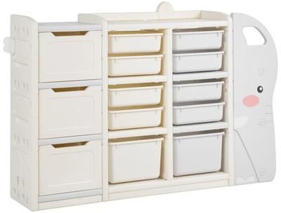 Kodotan sofa Kids Toy Storage, 4-Tier Elephant-Shape Toy Storage Organizer with 10 Plastic Bins, Kids Cubby Cabinet Made for Study Room