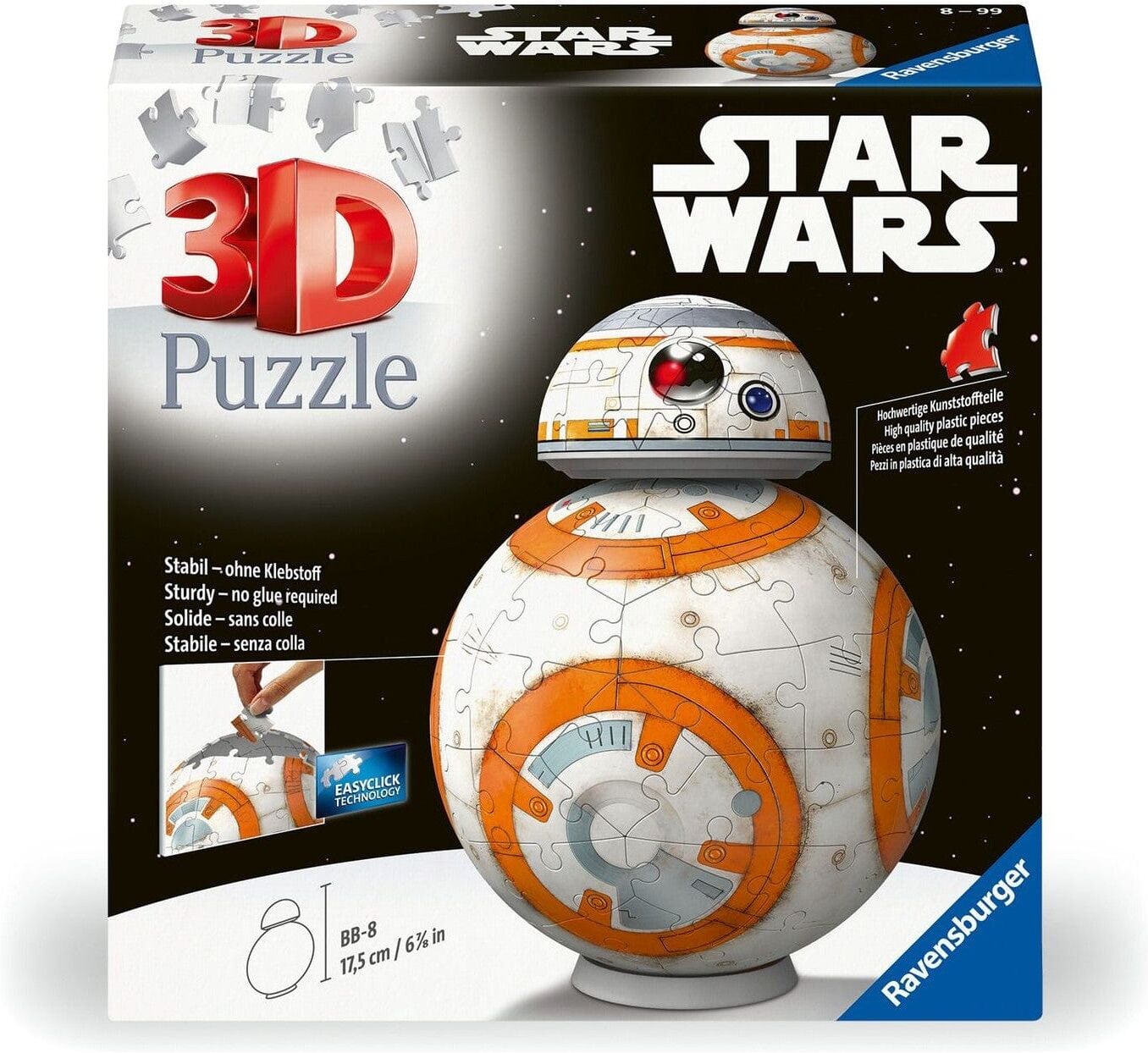 Ravensburger Star Wars BB-8 3D Puzzle – 99 Pieces, Officially Licensed, 17.5 cm / 12.9 cm, White, Orange and Grey