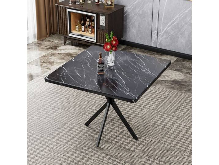 Table de Salle a Manger Carree 4 a 6 Personnes Pieds en Metal - ELVMI - MDF Noir pour Cuisine et Bureau 98×98×78 cm